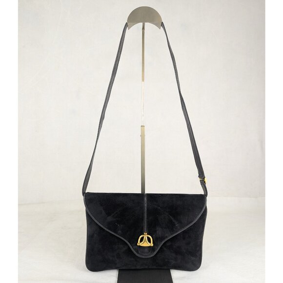 RARE!! Vintage Gucci GG Suede Leather Black Horsebit Shoulder Bag Authentics - Picture 1 of 11
